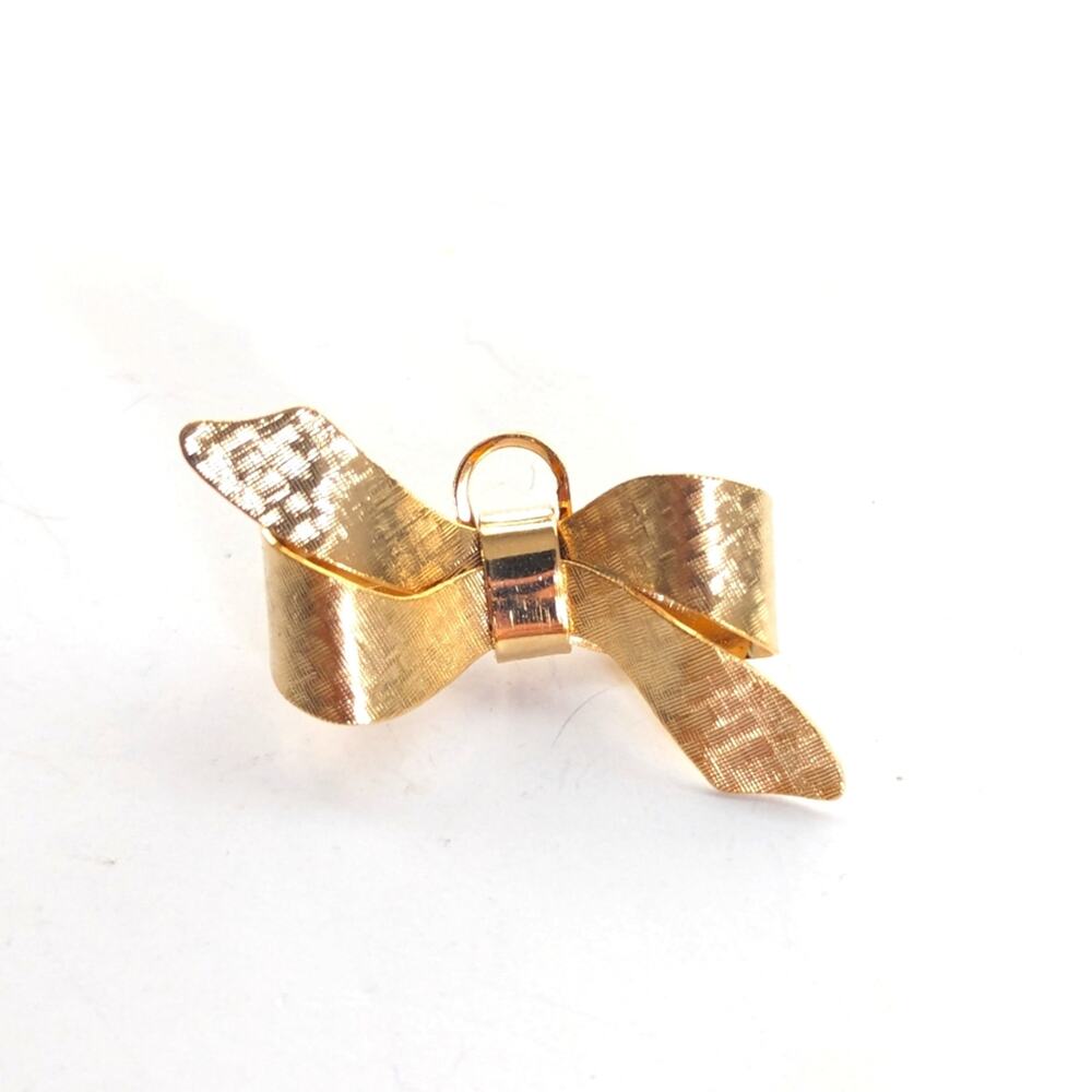 Vintage Estate Gold Tone Textured Bow Ribbon Pendant Brooch